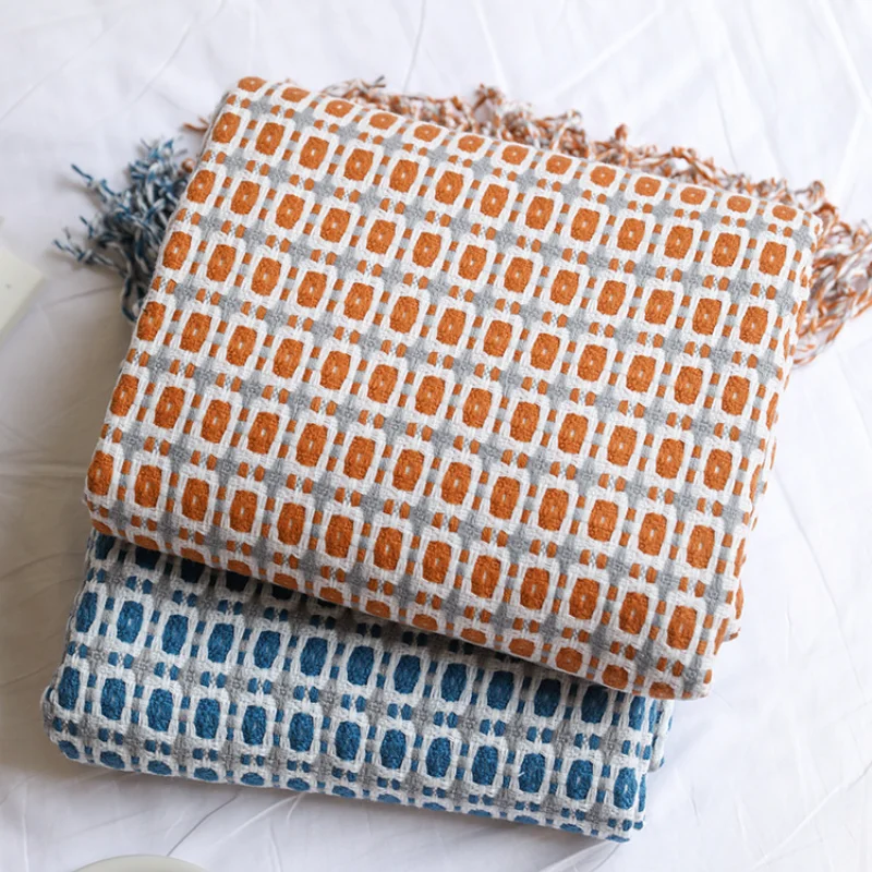 Boho Throw Blanket Fringe - Plaid tissé jacquard à motif géométrique,